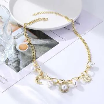 Sun Moon Layered Charm Necklace for Women Gifts