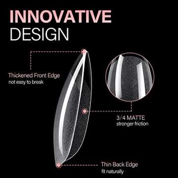 AILLSA Short Almond Nail Tips 360Pcs Full Cover Soft Gel Nail Tips Half Matte No File Clear False Gelly Nail Tips Fake Almond Shaped Nails for Press On Nail Extension DIY Valentine Gift 12 Sizes