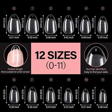 AILLSA Short Almond Nail Tips 360Pcs Full Cover Soft Gel Nail Tips Half Matte No File Clear False Gelly Nail Tips Fake Almond Shaped Nails for Press On Nail Extension DIY Valentine Gift 12 Sizes