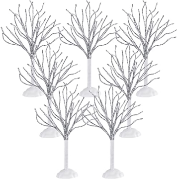 7 Pcs Christmas Village Decor Trees Mini Snow Covered Branch Village Trees Small Artificial Birch Tr...