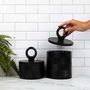 HILARI COLLECTIVE - Premium Designer Black Wood Canister with Lids - Set of 2 - Decorative Jars for ...