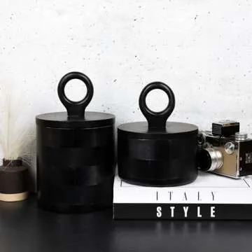HILARI COLLECTIVE - Premium Designer Black Wood Canister with Lids - Set of 2 - Decorative Jars for Kitchen Decor, Dining Room and Pantry