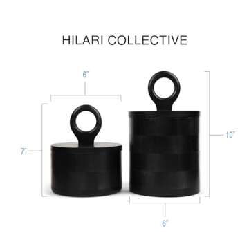 HILARI COLLECTIVE - Premium Designer Black Wood Canister with Lids - Set of 2 - Decorative Jars for Kitchen Decor, Dining Room and Pantry