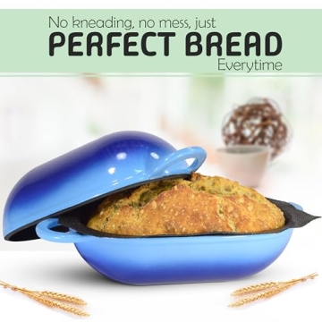 LoafNest: Incredibly Easy Artisan Bread Kit. Cast Iron Dutch Oven [Compact 2 qt size] and Perforated Non-Stick Silicone Liner.