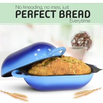 LoafNest: Incredibly Easy Artisan Bread Kit. Cast Iron Dutch Oven [Compact 2 qt size] and Perforated Non-Stick Silicone Liner.