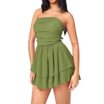Chic CIDER Women's Tube Ruched Mini Dress in Green