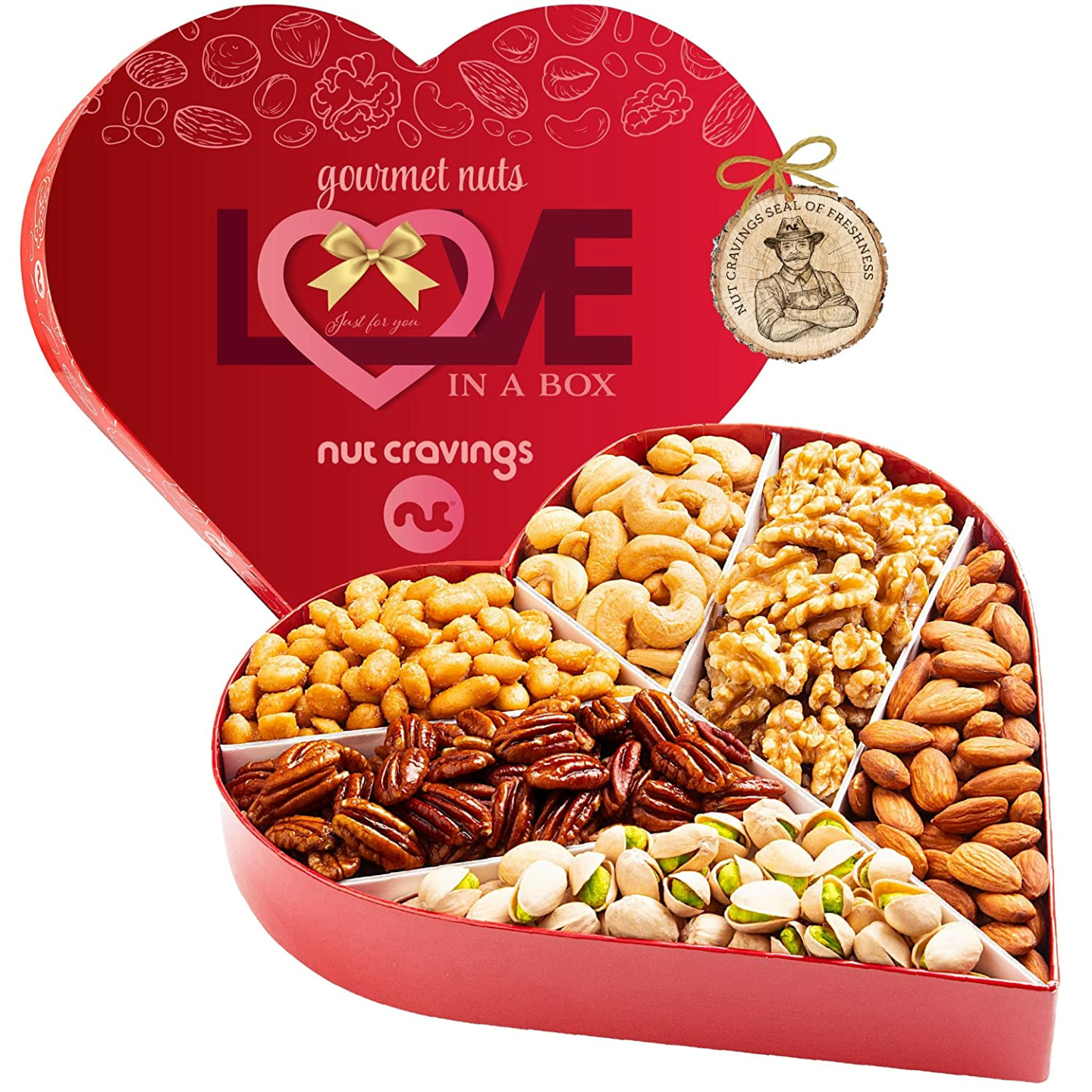 Heart Shaped Gourmet Nuts Gift Basket for All Occasions