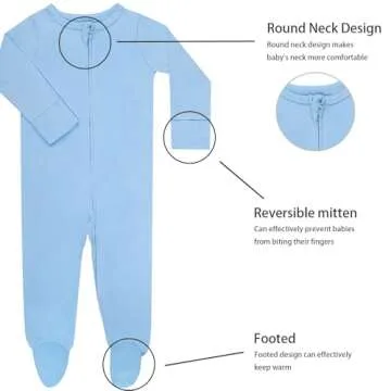 GUISBY Footed Long Sleeve Baby Pajamas with Zipper Cotton Infant Sleepers Light Blue+White 0-3 Month...