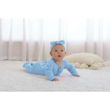 GUISBY Footed Long Sleeve Baby Pajamas with Zipper Cotton Infant Sleepers Light Blue+White 0-3 Months