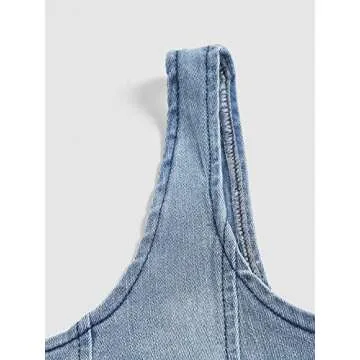 Verdusa Women's Zip Up Back Asymmetrical Scoop Neck Sleeveless Denim Crop Tank Top Blue M