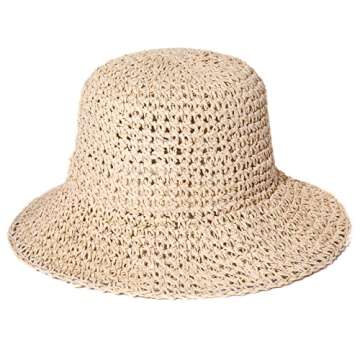 HZEYN Womens Straw Hat Wide Brim Crotchet Straw Bucket Sun Hat Packable Floppy Beach Hats for Women ...