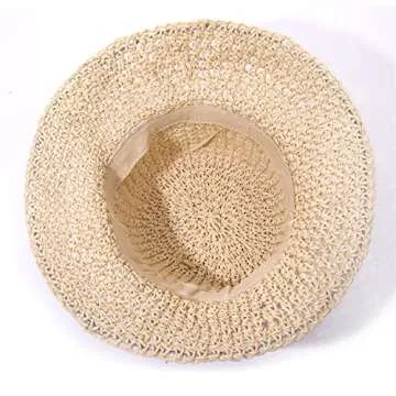 HZEYN Womens Straw Hat Wide Brim Crotchet Straw Bucket Sun Hat Packable Floppy Beach Hats for Women Summer Travel Accessories (Beige)