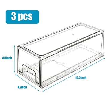 Moretoes Fridge Organizer Bins, 3 Pack Refrigerator Organizer Bins Clear Stackable Storage Drawers, ...