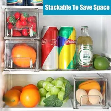Moretoes Fridge Organizer Bins, 3 Pack Refrigerator Organizer Bins Clear Stackable Storage Drawers, Kitchen Organization Cabinet, Pantry Organization and Food Storage Containers