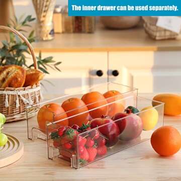 Moretoes Fridge Organizer Bins, 3 Pack Refrigerator Organizer Bins Clear Stackable Storage Drawers, Kitchen Organization Cabinet, Pantry Organization and Food Storage Containers