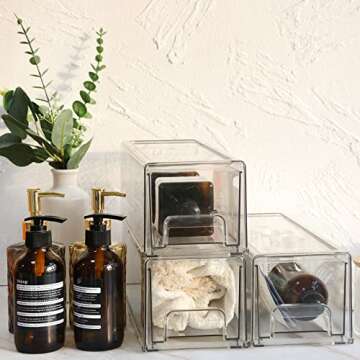 Moretoes Fridge Organizer Bins, 3 Pack Refrigerator Organizer Bins Clear Stackable Storage Drawers, Kitchen Organization Cabinet, Pantry Organization and Food Storage Containers