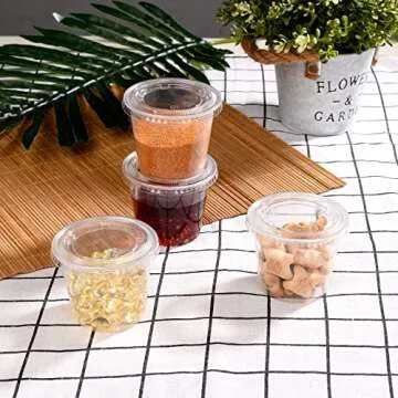 EDI [5.5 OZ, 50 Sets Clear Disposable Plastic Portion Cups with Leakproof Lids | Jello Shot Cups | Condiment and Dipping Sauce Cups | Souffle Cups | BPA Free | Recyclable