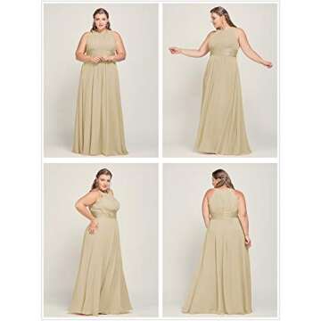 ALICEPUB Chiffon Champagne Bridesmaid Dresses Long Formal Party Dress for Women Special Occasion Halter, US6