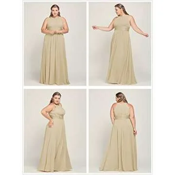 ALICEPUB Chiffon Champagne Bridesmaid Dresses Long Formal Party Dress for Women Special Occasion Halter, US6