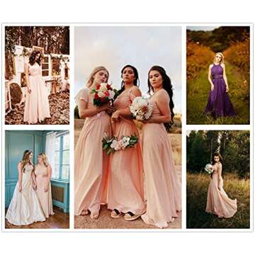 ALICEPUB Chiffon Champagne Bridesmaid Dresses Long Formal Party Dress for Women Special Occasion Halter, US6
