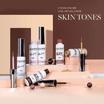 RARJSM Nail Art Gel Liner Nude Color 6pcs Set Nude Pink Brown Skin Tone Painting Striping Gel Nail P...