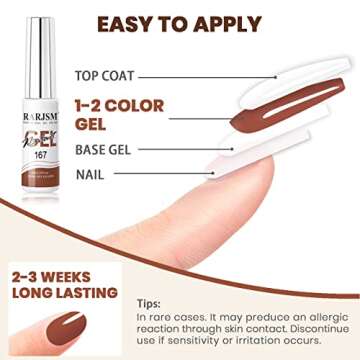 RARJSM Nail Art Gel Liner Nude Color 6pcs Set Nude Pink Brown Skin Tone Painting Striping Gel Nail Polish UV LED Curing Requires Soak off 8ml Build in Thin Sharp Brush Home DIY Salon Swirl Nail Design