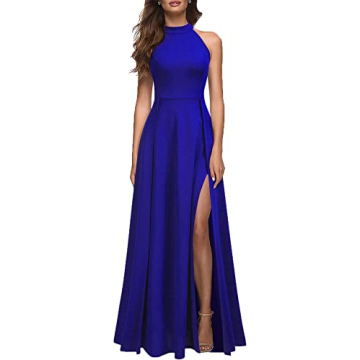MUSHARE Women's Halter Neck Sexy Split Cocktail Party Maxi Long Formal Dress in Royal Blue