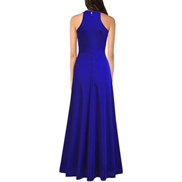 MUSHARE Women's Elegant Halter Neck Maxi Dress in Royal Blue