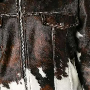 HAM LEATHERS Men's Real Cow Hair on Leather Jacket, Cow Skin Print Pony Skin Coat, Casual (US, Alpha, Large, Regular, Regular, Multi-Color)