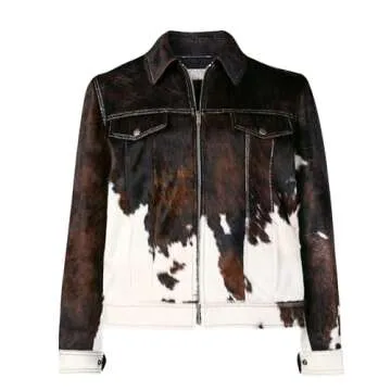 HAM LEATHERS Men's Real Cow Hair on Leather Jacket, Cow Skin Print Pony Skin Coat, Casual (US, Alpha, Large, Regular, Regular, Multi-Color)
