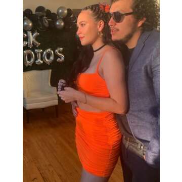 BEAGIMEG Women's Ruched Cami Crop Top Bodycon Skirt 2 Piece Outfits Dress Orange