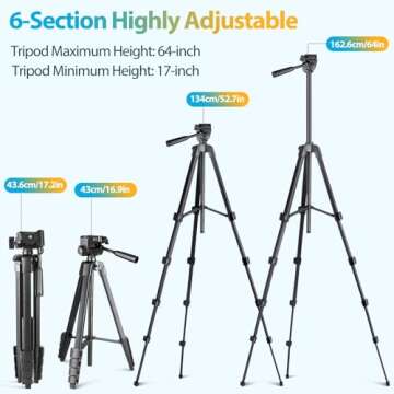 Aureday 64” Extendable Tripod for Phone and Camera with Remote and Holder