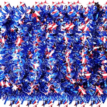 WILLBOND 4th of July Patriotic Tinsel Garland Decoration - 6 Pieces, 40 Feet Total