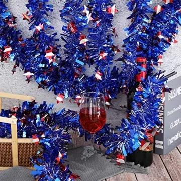 WILLBOND Patriotic Tinsel Garland for 4th of July Celebrations