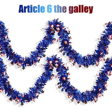 WILLBOND Patriotic Tinsel Garland for 4th of July Celebrations