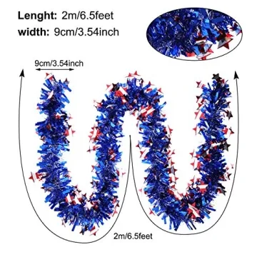 WILLBOND Patriotic Tinsel Garland for 4th of July Celebrations