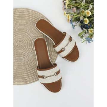 Verdusa Women's Open Toe Slides Single Band Slip On Flat Sandals Summer Shoes Yellow Brown 6.5