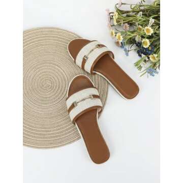 Verdusa Women's Open Toe Slides Single Band Slip On Flat Sandals Summer Shoes Yellow Brown 6.5