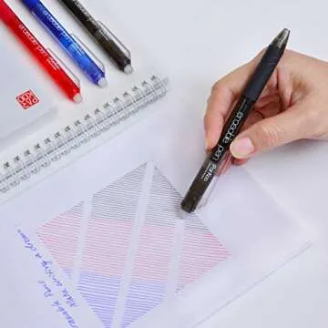 ParKoo Retractable Erasable Gel Pens Clicker 0.5 mm, Extra Fine Point, 8 Black/1 Blue/1 Red Ink, 10-Pack