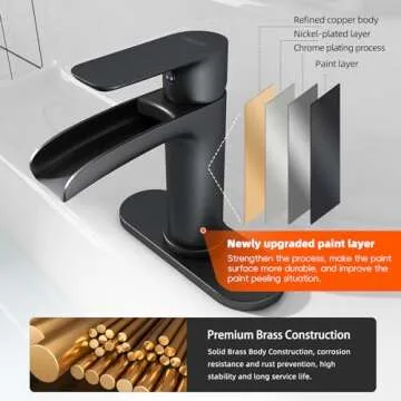 NEWATER Black Waterfall Solid Brass Bathroom Faucet