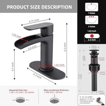 NEWATER Black Waterfall Solid Brass Bathroom Faucet