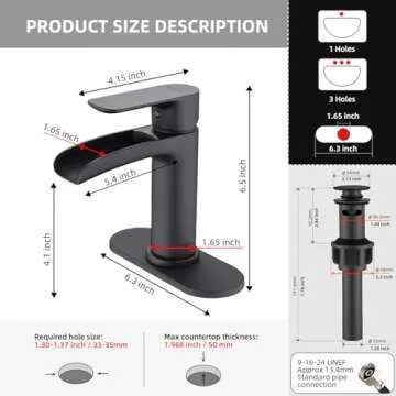 NEWATER Black Waterfall Solid Brass Bathroom Faucet