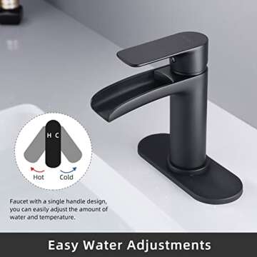 NEWATER Black Waterfall Solid Brass Bathroom Faucet
