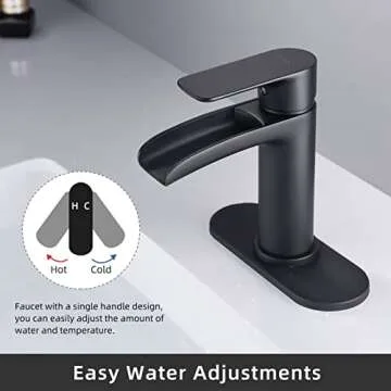 NEWATER Black Waterfall Solid Brass Bathroom Faucet