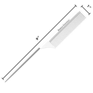 8.8 Inch White Metal Tail Comb (2 Pack) Carbon Fiber and Stainless Steel Pintail | Lightweight | Rat...