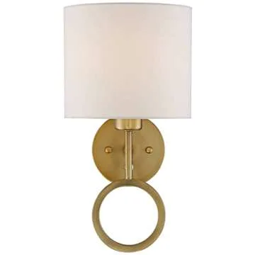 360 Lighting Amidon Modern Indoor Wall Mount Lamp Warm Brass Metal Ring Plug in Light Fixture Dimmable White Drum Shade for Bedroom Bedside House Reading Living Room Home Hallway Dining