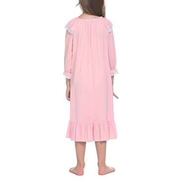 Ekouaer Girls Long Sleeve Sleepwear Cotton Nightie Soft Pink Pajamas Dress Comfortable Princess Nightgown(Pink,12-13T)
