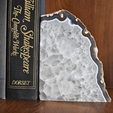 Nature's Decorations Agate Bookends - A Quality Natural Geode Book Ends with Rubber Bumpers for Shelves, Office, Home Decor - Heavy Duty Cool Stone Bookend Pair for Decoration (2-3 LB)