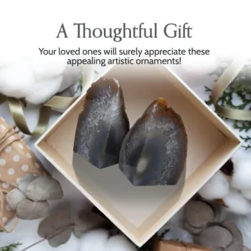 Nature's Decorations Agate Bookends - A Quality Natural Geode Book Ends with Rubber Bumpers for Shelves, Office, Home Decor - Heavy Duty Cool Stone Bookend Pair for Decoration (2-3 LB)