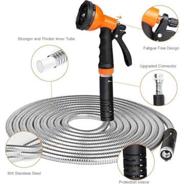 HDKing Garden Hose 50 FT Flexible Metal Hose with 10 Function Nozzle, Kink Free, Lightweight, Durabl...